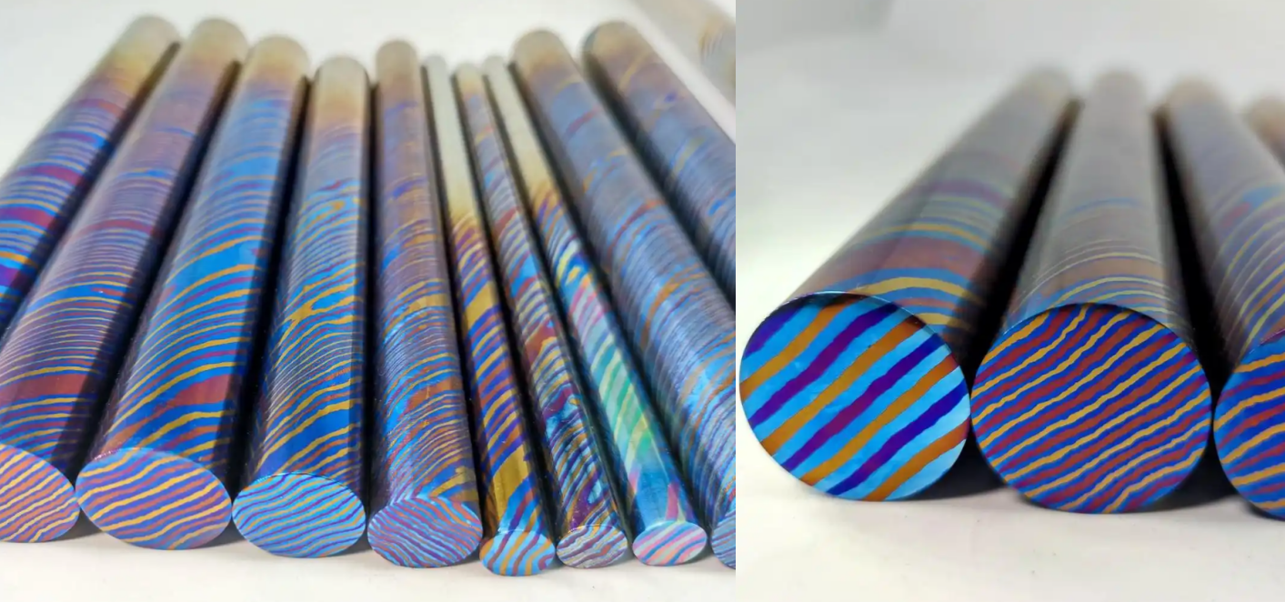 ティマスカス・シリンダーロッド (チタン合金製ダマスカス) Timascus 結晶化チタン・シリンダーロッド (チタン合金) ティマスカス